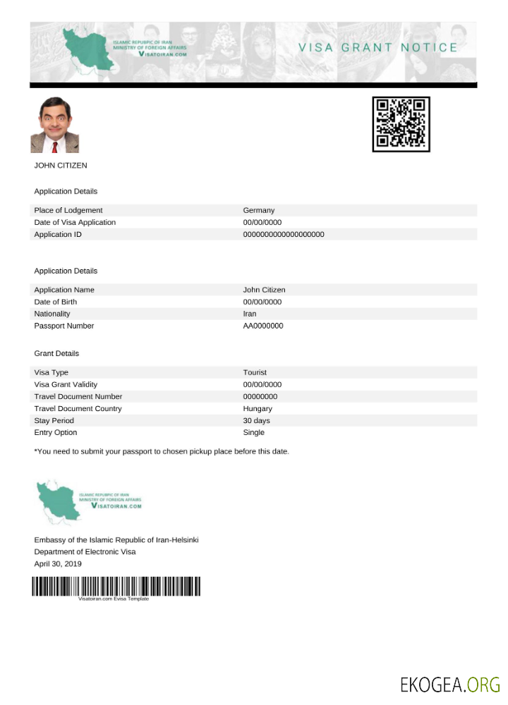 Visa électronique iranien en modèle Word et PDF